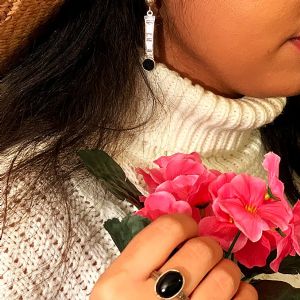 boucles d’oreilles argent, pilon et agate noire